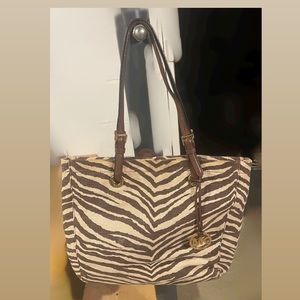 Michael Kors zebra print canvas tote with leather trim